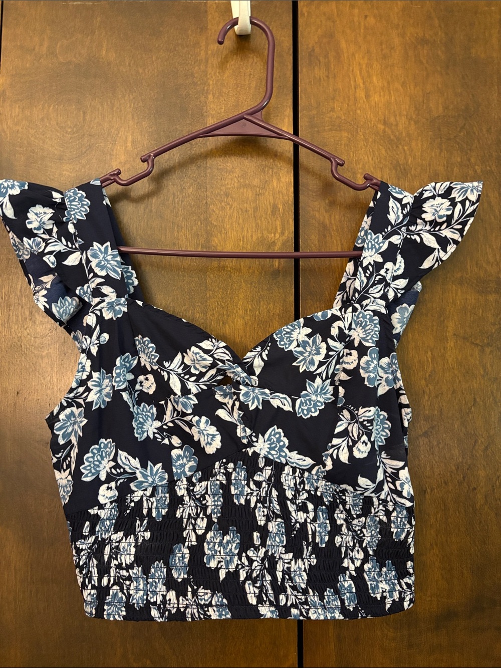 Egg Collective Navy Floral Smocked Mini Dress with Blue and White Blossoms